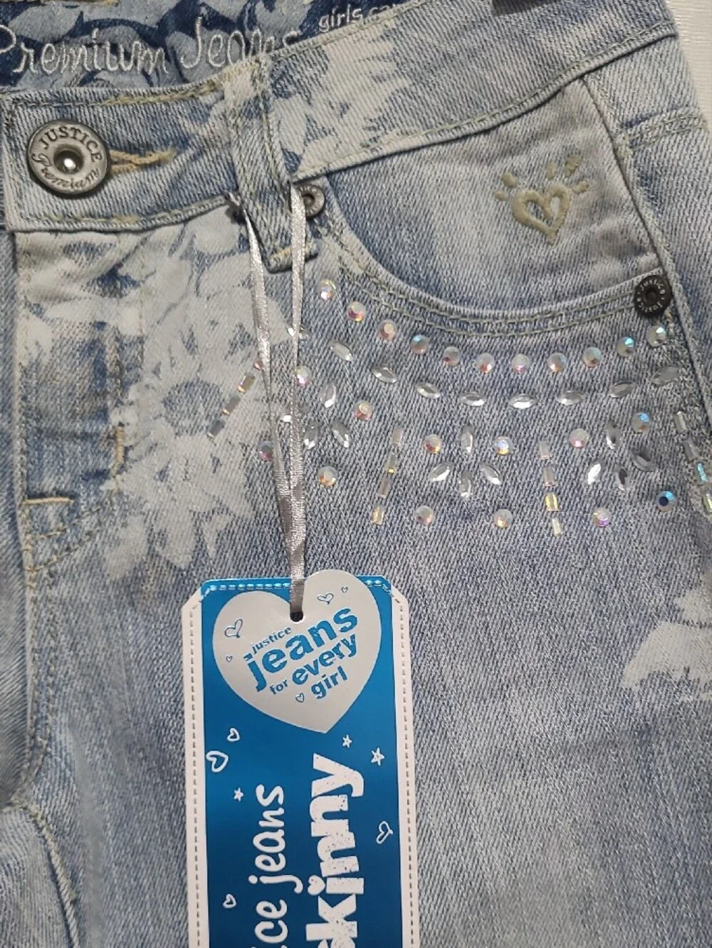 Justice Light Blue White Floral Skinny Jeans with Stud Accents Simply Low 10R